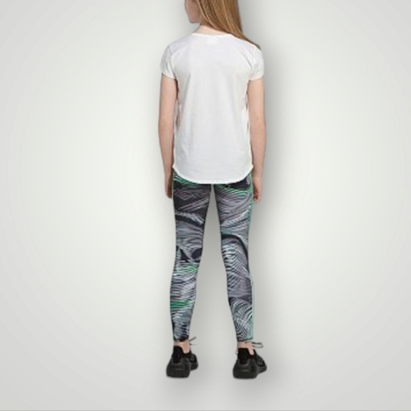 Adidas Girls 14 L Grey Green Abstract Print Performance Leggings Activewear New - Picture 2 of 11